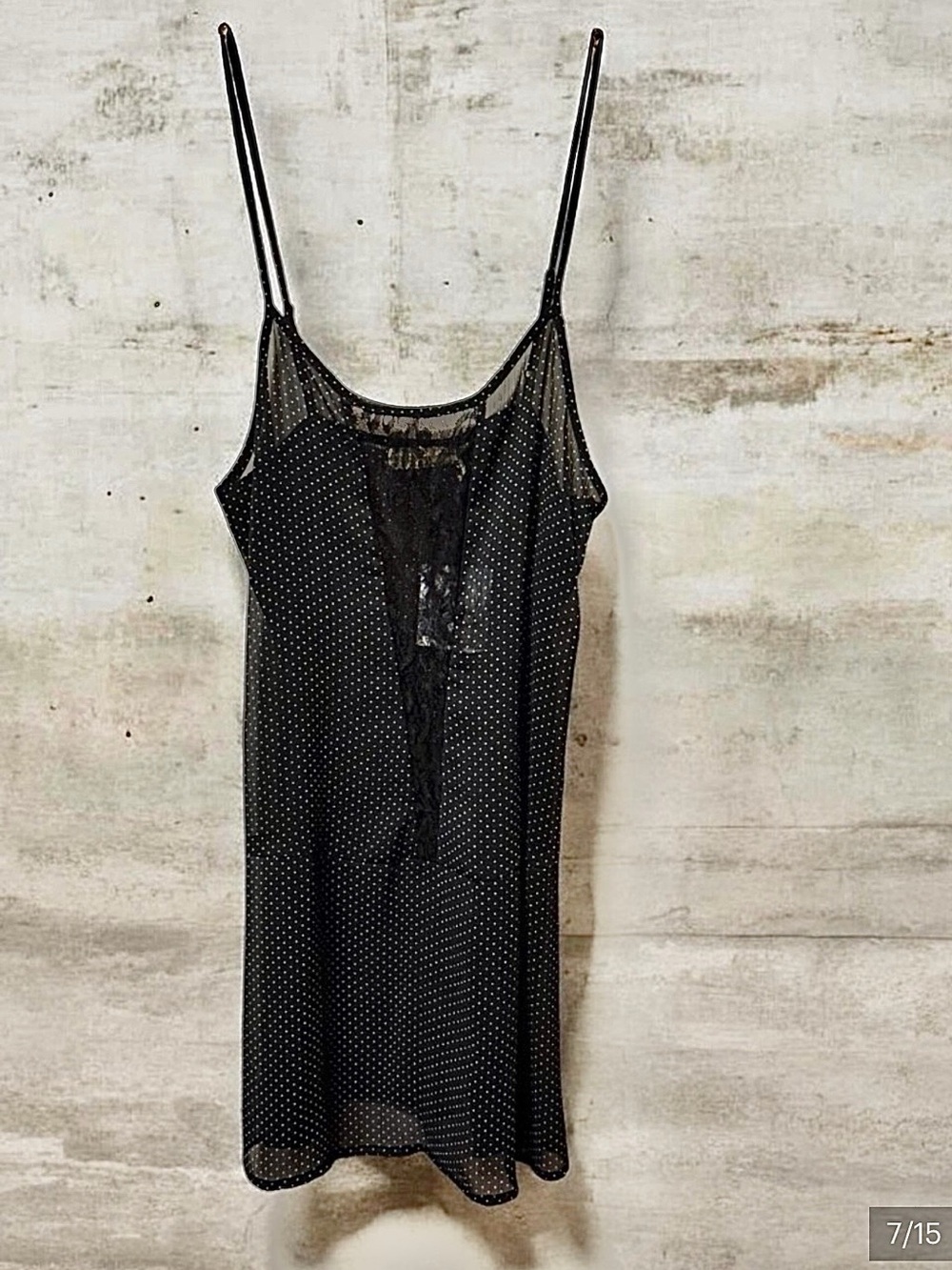 NWOT Vtg UO Pins and Needles Black Sheer Lace Polka Dot Slip Dress S